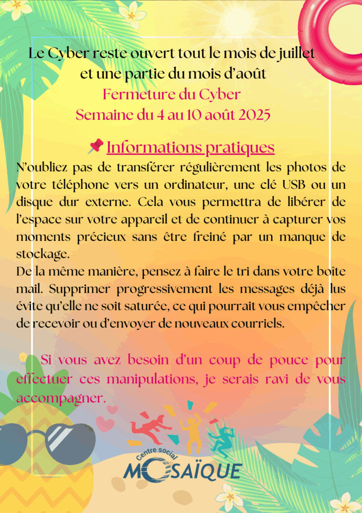Fermeture du Cyber : Semaine du 4 au 10 août 2025 !!!