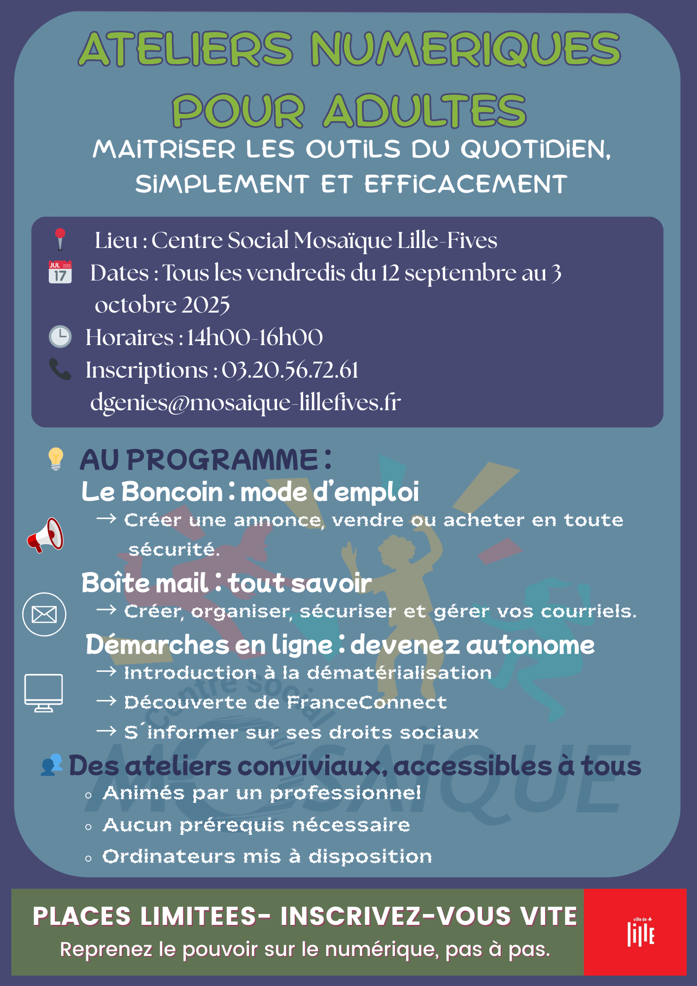 Lire la suite à propos de l’article Ateliers numériques pour Adultes organisés tous les vendredis après-midi du 12 septembre au 3 octobre 2025 – Venez nombreux !!