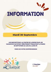 Lire la suite à propos de l’article Les dates d’inscription au Centre de Loisirs pour les vacances d’automne !