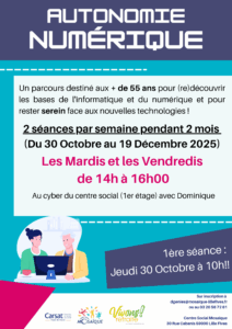 Lire la suite à propos de l’article A partir du 30 octobre démarre un parcours destiné aux + de 55 ans pour (re)découvrir les bases de l’informatique et du numérique !
