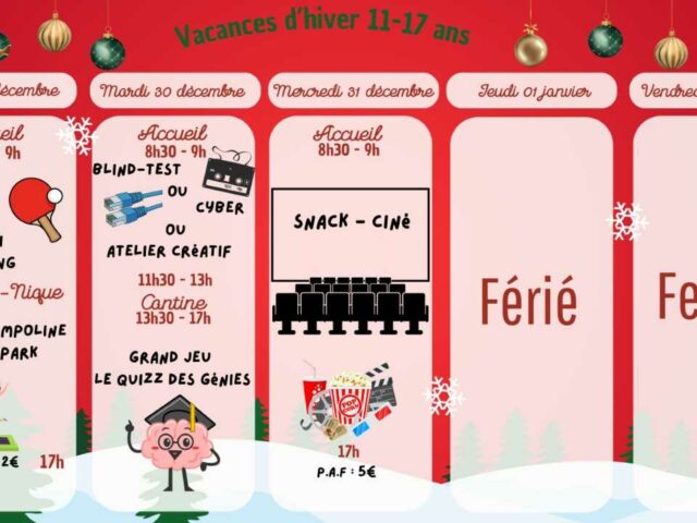 Plannings des prochaines vacances ACM 3-17 ans 🎄❄🌟