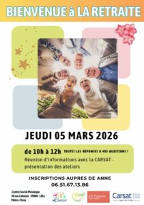 Lire la suite à propos de l’article Bienvenue à la retraite –  Présentation des Ateliers le jeudi 05 mars 2026 !