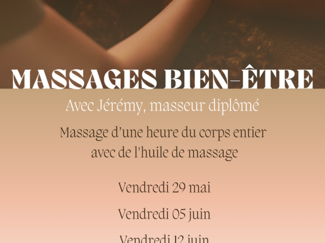 Nouvelles dates pour les réservations « MASSAGES BIEN-ÊTRE »