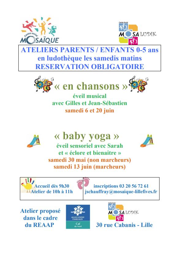Ateliers Parents/Enfants en ludothèque les samedis matin – MAI / JUIN