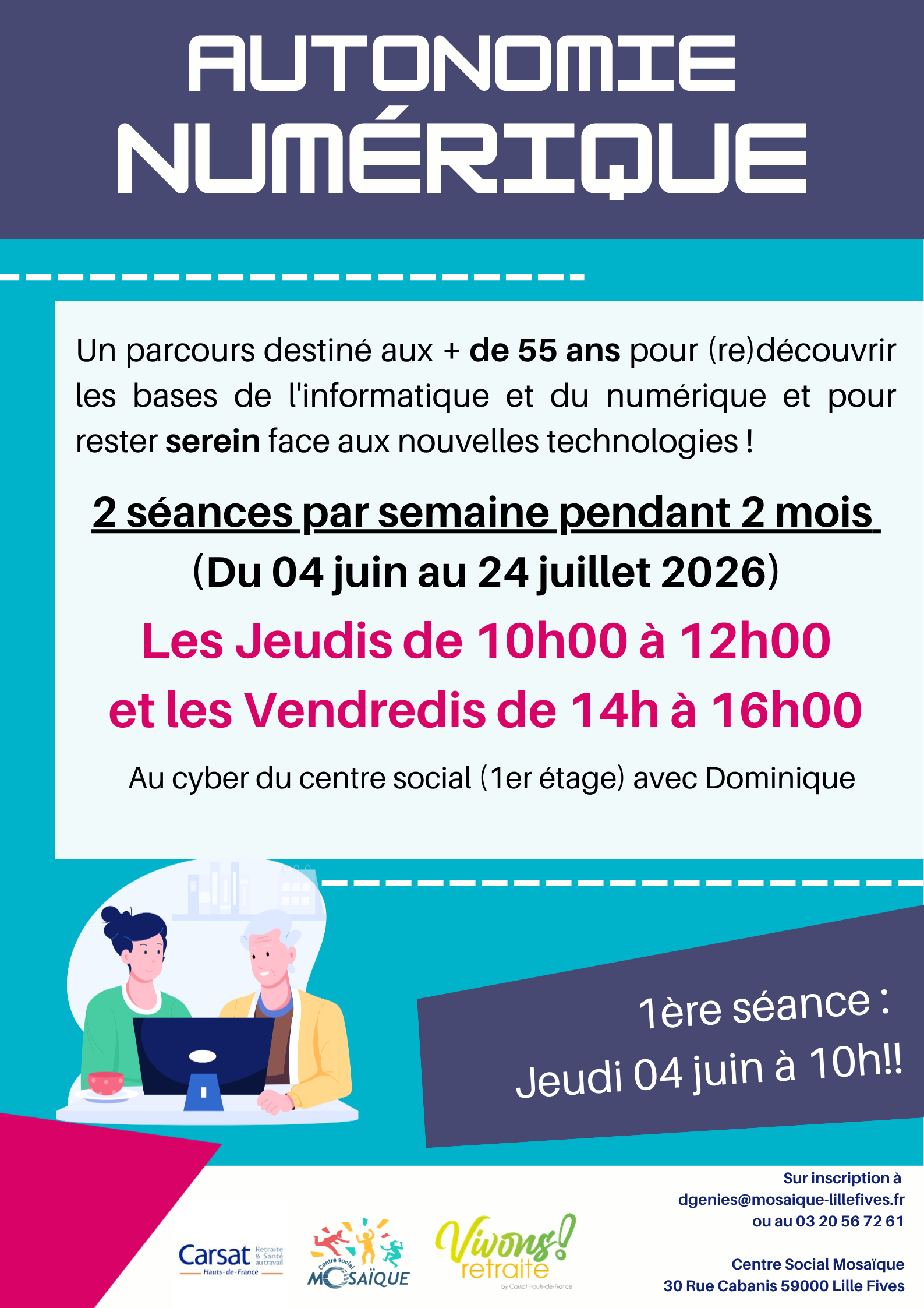 Lire la suite à propos de l’article A partir du 04 juin 2026 démarre un parcours destiné aux + de 55 ans pour (re)découvrir les bases de l&rsquo;informatique et du numérique !