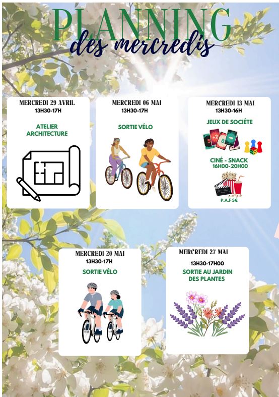 Planning des mercredis des Ados Avril-Mai-Juin !