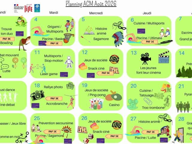 Plannings Vacances août 2026 !