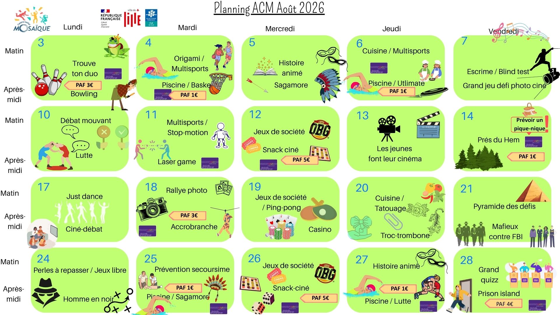 Lire la suite à propos de l’article Plannings Vacances août 2026 !