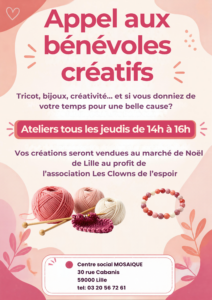 Lire la suite à propos de l’article Appel aux Bénévoles Créatifs – Rendez-vous tous les jeudis de 14h00 à 16h00 !