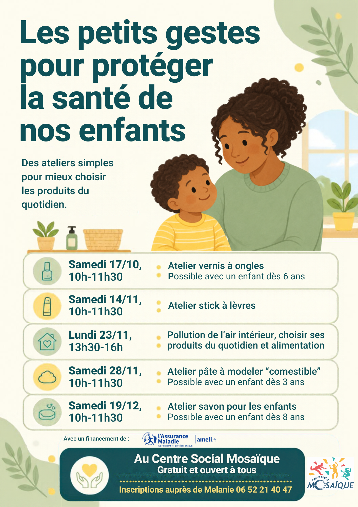 Lire la suite à propos de l’article Des ateliers sur Les petits gestes pour protéger la santé de nos enfants !