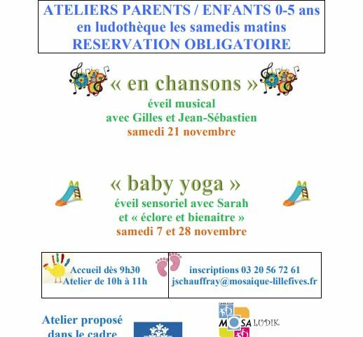 Ateliers Parents/Enfants 0-5 ans en ludothèque les samedis matins !