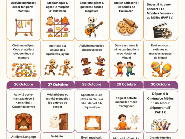 Plannings des vacances d&rsquo;octobre : 3-4 ans, 4-5 ans, 6-7 ans, 8-10 ans et des Ados !