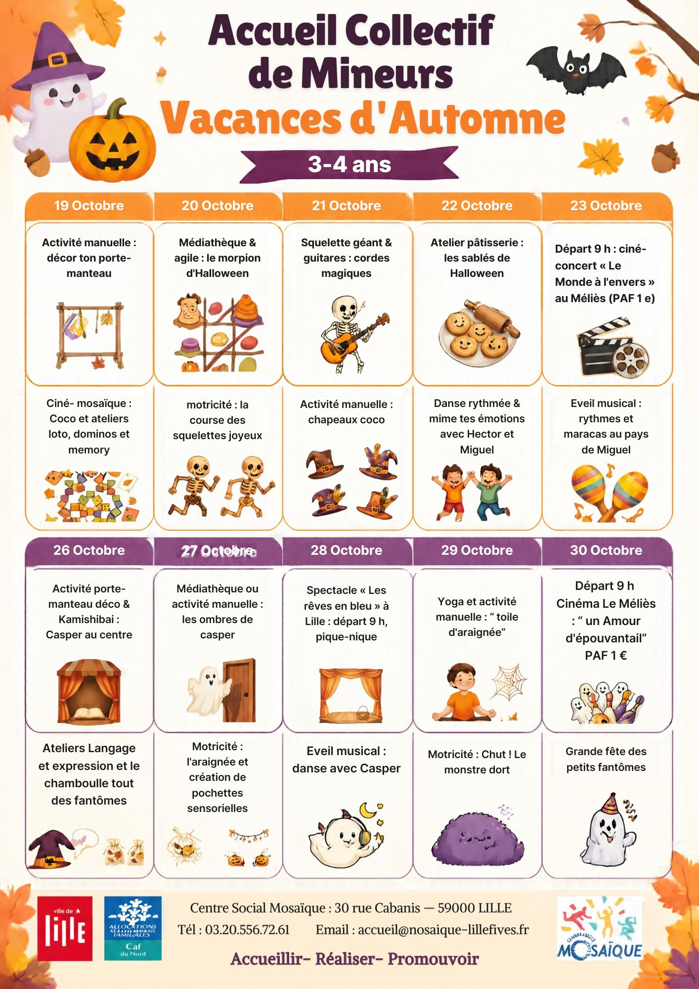 Lire la suite à propos de l’article Plannings des vacances d&rsquo;octobre : 3-4 ans, 4-5 ans, 6-7 ans, 8-10 ans et des Ados !